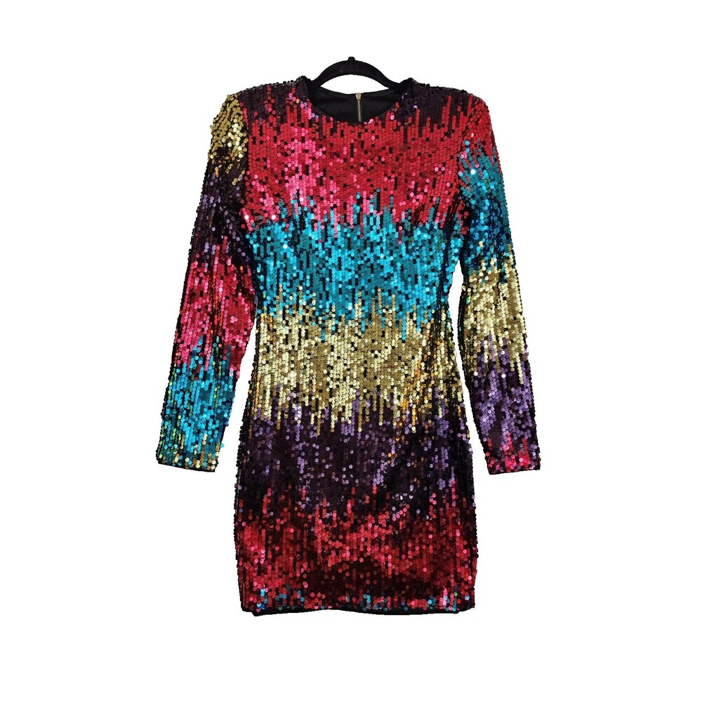 Shein Womens S Ombre Sequin Long Sleeve Round Neck Knee Length Sheath Dress